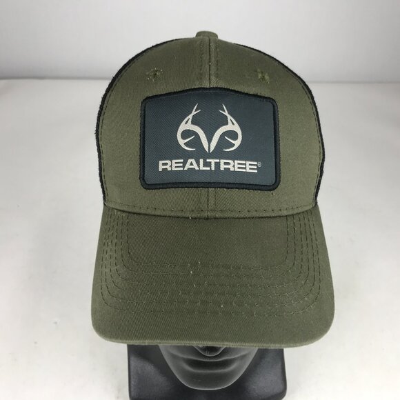 REALTREE Men’s Baseball Mesh Back Olive/Black Adjustable Snapback Patch Hat Cap - Picture 5 of 7